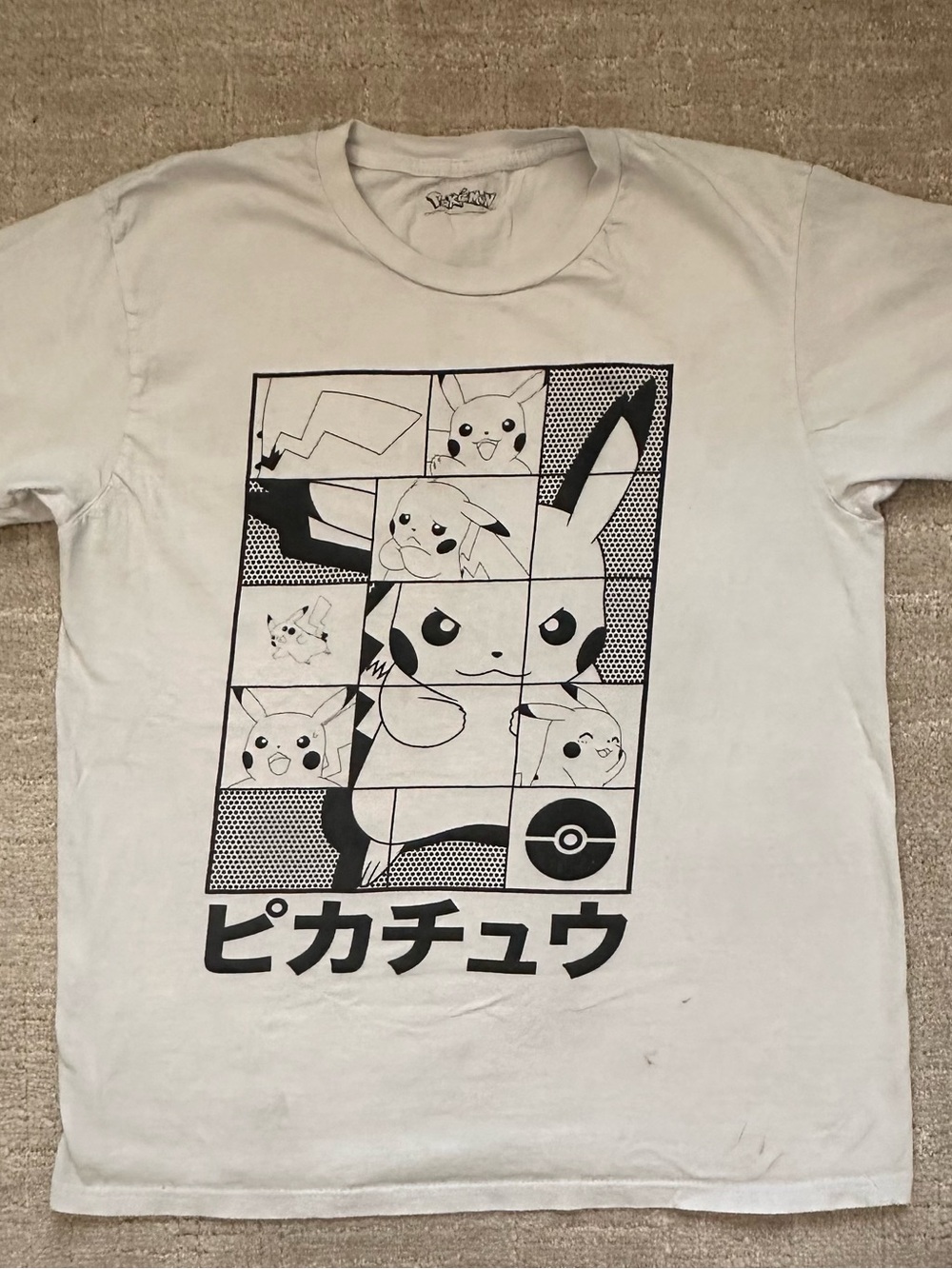Pokemon White and Black Pikachu Graphic Short Sleeve Tee